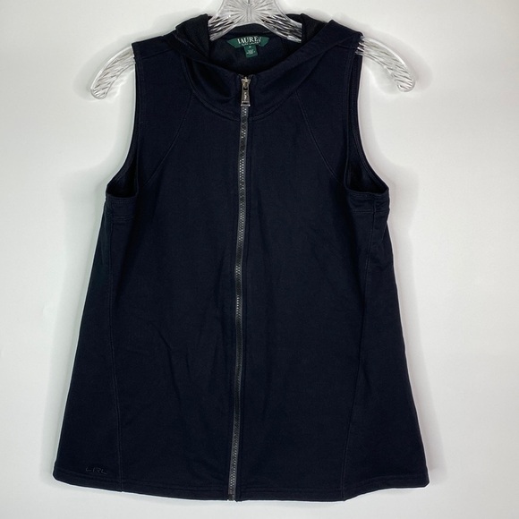 Lauren Ralph Lauren Black Hooded Zip Vest Size Medium - Picture 1 of 8